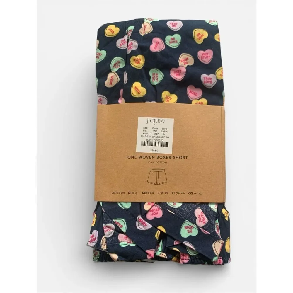 J.Crew Men’s Navy Conversation Heart Boxers M NWT Cotton Poplin